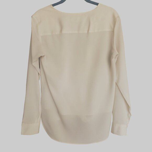 Calvin Klein Womens Blouse M Ivory Drape Front Lng Slv Elegant Hi Low Business - Picture 7 of 8